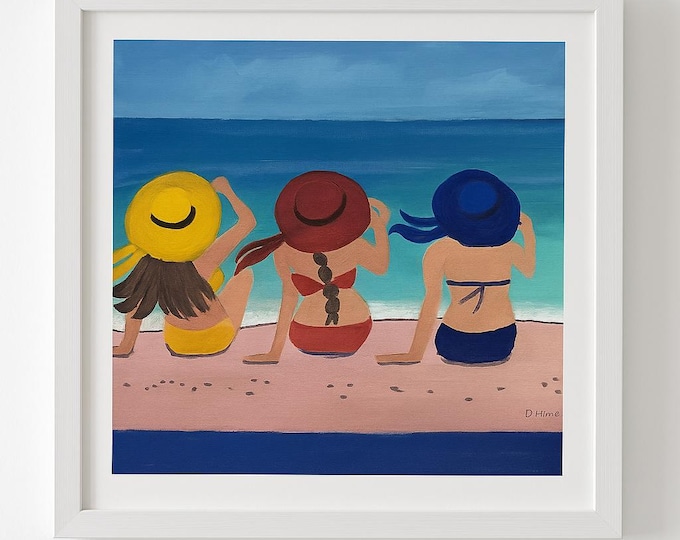 Original Acrylic Beach Painting: Three Women, Coastal Wall Art