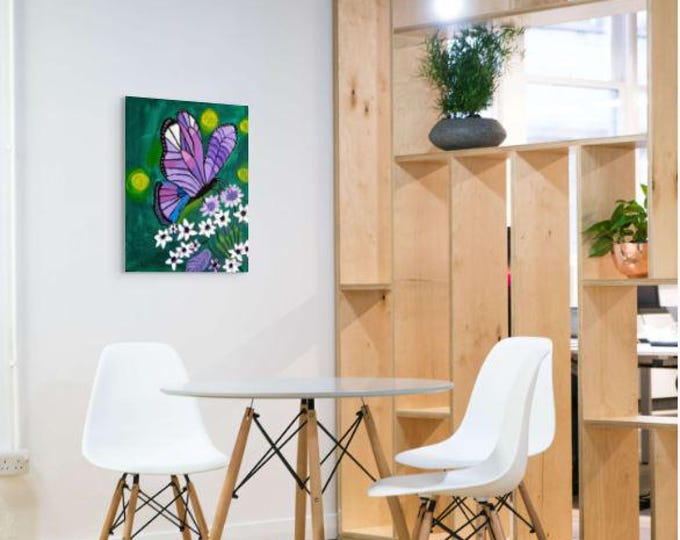 Purple Butterfly Garden Painting: Original Floral Acrylic Wall Art