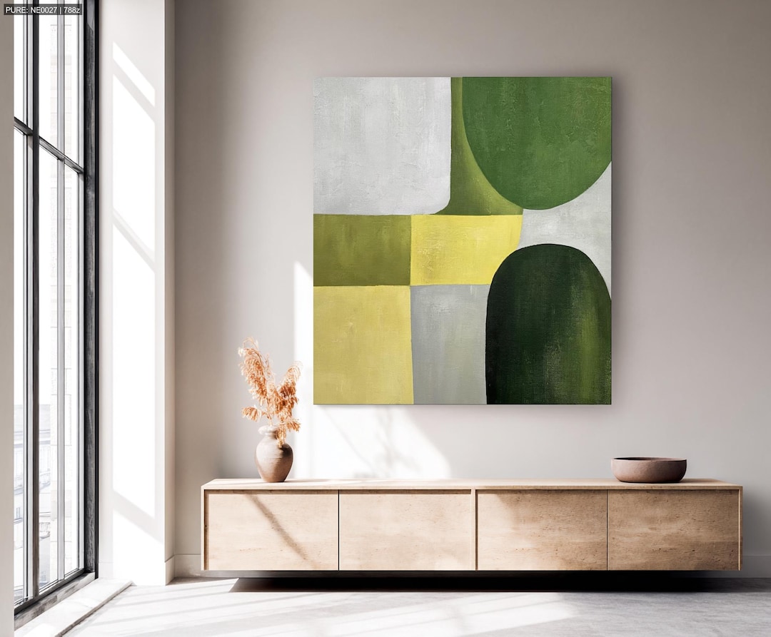 Abstract Geometric Wall Art Decor, Green and Yellow Minimalist Art ...