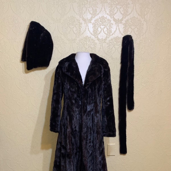 Beautiful Set sale 200.00 off 3 Piece w/hood & belt Size Small Beautiful Long Mink Coat BLACK BROWN MINK Coat Brown Fur Coat Cold Storage