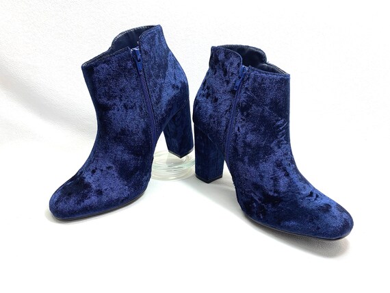 Victorian Steampunk Vintage BLUE VELVET BOOTS sz … - image 7