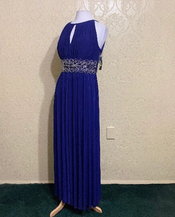 ELECTRIC BLUE new gown Beaded GRECIAN Gown long sz