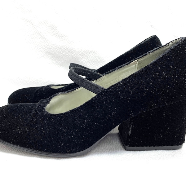 80's BLACK VELVET PLATFORM Shoes sz 7.5 Platform Shoes Black Velvet Mary Jane Shoes
