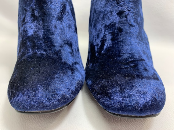 Victorian Steampunk Vintage BLUE VELVET BOOTS sz … - image 4