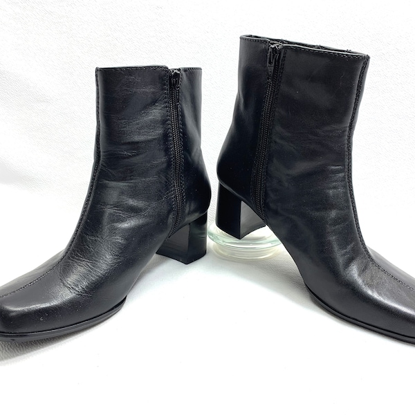 womens Platform Boots 90's vintage sz 7.5 NINE WEST Boots BLACK Leather Boots