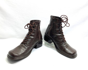sale 30.00 off Cloud Nine Square Toe Grunge Boots Lace Up NINE WEST Boots 80's sz 7.5 PLATFORM Boots Brown Leather Boots