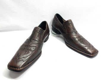 quality heavy leather loafers MARK NASON LOAFERS sz 13 Metal Rivets Embroidered Leather