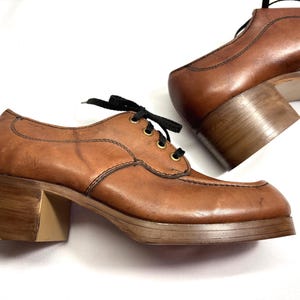 Genuine Brown Marbled LEATHER Pedwin Platforms UNISEX Brand New 70s Shoes sz 8.5 or 10 CUBAN Heels Disco Shoes Platform Shoes