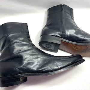 Blue Gold Logo Mod The Beatles size 12 BLACK LEATHER FLORSHEIM Boots Dress Boots Disco Boots 70&#39;s style Retro Saturday Night Fever