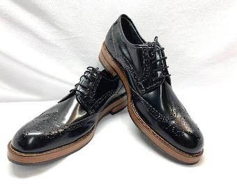 New Mens sz 10 BLACK LEATHER Shoes DECKARD Leather Wingtip Shoes Oxfords