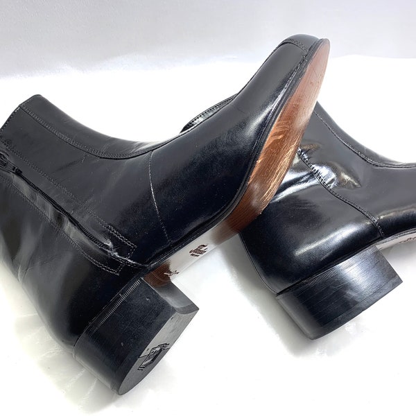 cuban heels FLORSHEIM Boots Beatles Boots size 11 Black Leather Florsheim Boots Dress Boots Disco Boots 70s Style Retro Saturday Night Fever
