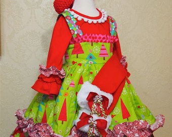 Christmas 4 Piece Complete Outfit Sz 24 Months Boutique Christmas Cindy Lou Who Dress with Hand Crochet Hairband Head Warmer Leggings Christmas 4 Piece Complete Outfit Sz 24 Months Boutique Christmas Cindy Lou Who Dress with Hand Crochet Hairband Head Warmer Leggings