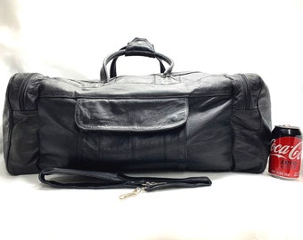 25x14x12 xl BLACK LEATHER DUFFEL Bag Black Leather Luggage extra large Weekender Duffel