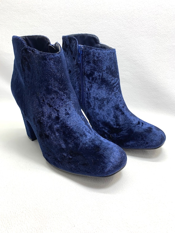 Victorian Steampunk Vintage BLUE VELVET BOOTS sz … - image 10