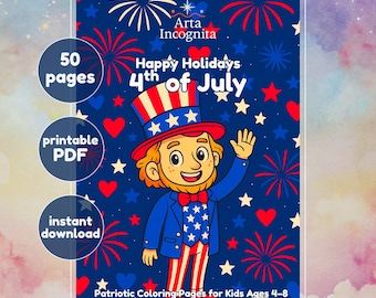Kleurboek voor 4 juli – 50 patriottische pagina's voor kinderen (printbaar PDF-bestand)