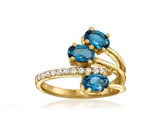 Vintage London Blue Topaz Ring, 925 Sterling Silver Engagement Ring, Three Stone Stackable Gemstone Ring, December Birthstone Promise Ring