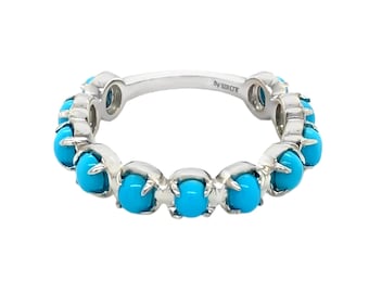 Sleeping Beauty Turquoise Eternity Band, 925 Sterling Silver Vintage Ring, December Birthstone Jewelry.