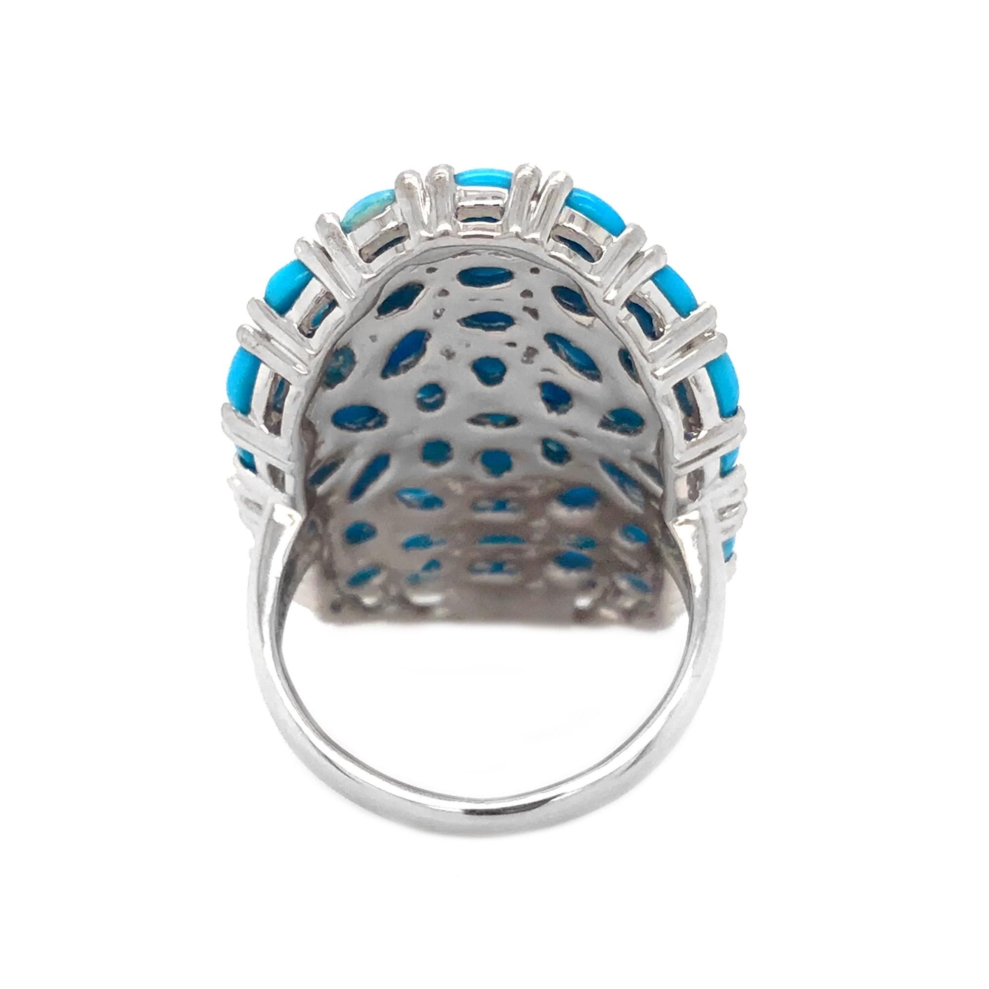 Sleeping Beauty Turquoise Ring, 925 Sterling Silver Boho Cluster Ring ...