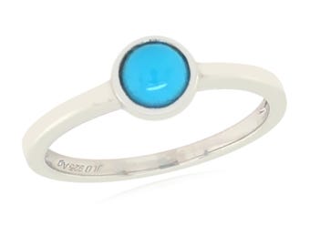Anillo redondo de turquesa, plata de ley 925, anillo de piedra preciosa azul