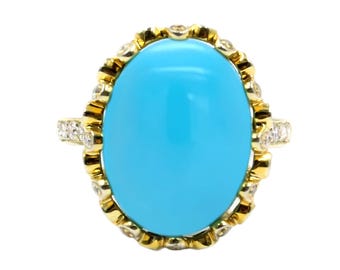 Anillo de turquesa Sleeping Beauty chapado en oro amarillo, anillo de piedra natal de diciembre, regalo de aniversario, anillo de turquesa vintage, regalo del Día de la Madre para ella