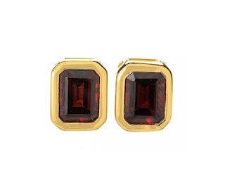 Garnet Stud Earrings Gold, January Birthstone Jewelry, Red Garnet Octagon Stud, Minimal Gemstone Stud Earrings, 925 Silver Stud Gift For Her