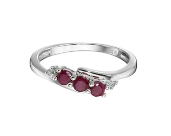 Natural Ruby Engagement Ring, 925 Sterling Silver Half Eternity Band, July Birthstone Promise Ring, Dainty Red Gemstone Anniversary Gift Her