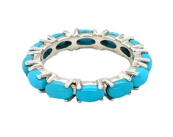 Natural Sleeping Beauty Turquoise 925 Sterling Silver Wedding Full Eternity Band.