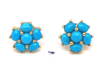 Pendientes de botón con diseño floral turquesa de La Bella Durmiente en plata de ley 925.