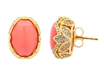 Orecchini Pendenti In Perla Barocca Keshi Naturale 6x9mm Con Corallo Rosso E Gancio In Oro Giallo
