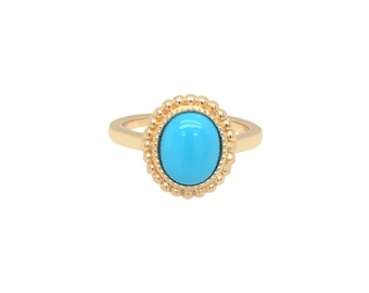 Anillo de turquesa La Bella Durmiente, anillo chapado en oro hecho a mano, anillo de piedra natal de diciembre, anillo de turquesa azul, anillo apilable, regalo para ella.
