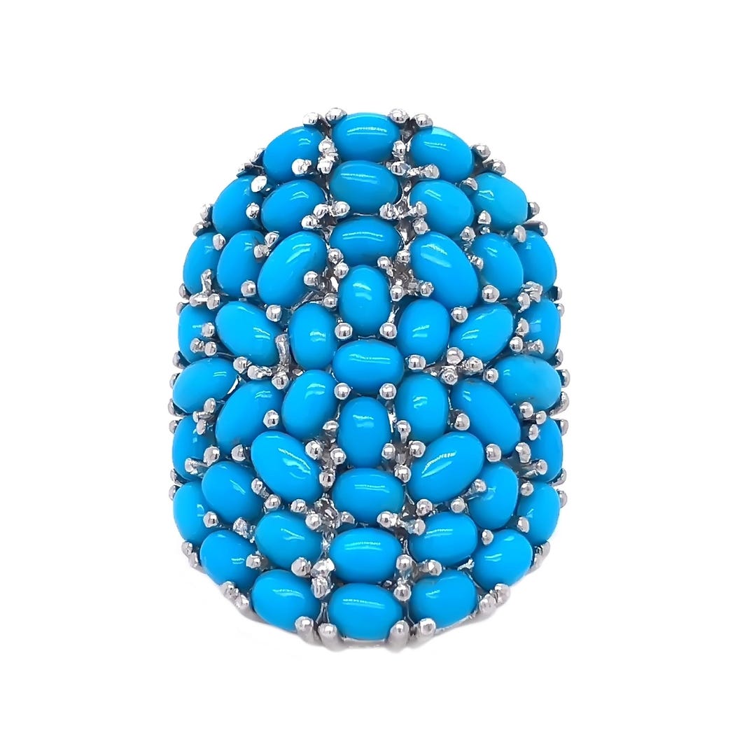 Sleeping Beauty Turquoise Cluster Ring, 925 Sterling Silver Boho ...