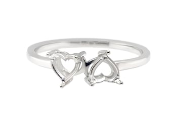 Montura de anillo semimontada en forma de corazón de 5 mm, anillo en blanco de plata de ley 925, montura de anillo de doble corazón, creación de joyas románticas DIY