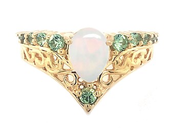 Ethiopian Opal Chevron Ring, 925 Sterling Silver Filigree Promise Band, October Birthstone Jewelry, Vintage Style V-Shape Stackable Ring