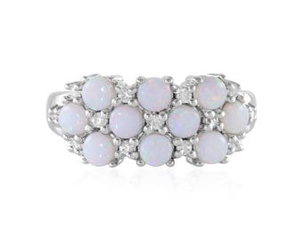 925 Sterling Silver Natural Opal With White Zircon Half Eternity Wedding Band For Women