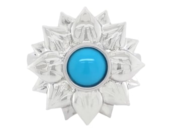 Sunflower Sleeping Beauty Turquoise Ring, 925 Sterling Silver Floral Boho Ring, Dainty Engagement Ring, December Birthstone Jewelry for Her