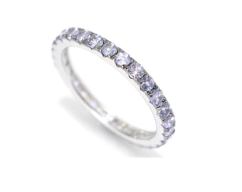 Anillo de media eternidad de tanzanita, anillo de plata de ley 925, anillo de piedra natal de diciembre, alianza de boda apilable, joyería minimalista con piedras preciosas para ella.