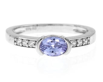 Natural Tanzanite Dainty ring, White Zircon & Tanzanite ring, Minimalist Ring, Oval Gemstone Ring, Birthstone Jewelry Gift for Wife.