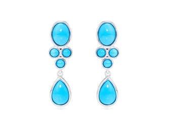Pendientes de turquesa de la Bella Durmiente, pendientes de plata de ley 925, pendientes colgantes bohemios antiguos, pendientes de turquesa de plata, regalo de aniversario.