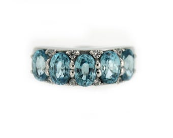 Blue Zircon Eternity Band, 925 Sterling Silver Ring, December Birthstone Ring, Dainty Stacking Wedding Band, Anniversary Gift for Her