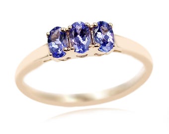 925 Sterling Silver Tanzanite 3-Stone Ring, December Birthstone Ring For Women.