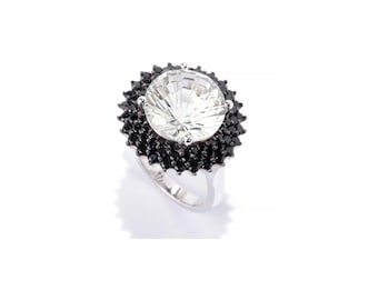 Anillo de amatista verde y espinela negra en plata de ley 925, anillo de amatista, anillo de compromiso, anillo de piedra de nacimiento, anillo de novia, regalo para ella