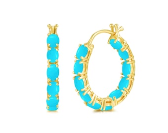 Sleeping Beauty Turquoise Hoop Earrings Natural Gemstone Earring 925 Sterling Silver Wonderful Earrings Handmade Decent Jewelry Gift For Her