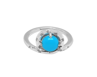 Sleeping Beauty Turquoise Ring, 925 Sterling Silver Dainty Ring, December Birthstone Jewelry, Minimalist Stacking Ring, Gift for Her