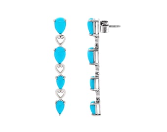 Pendientes de turquesa de la Bella Durmiente, pendientes colgantes de plata de ley 925, pendientes de turquesa azul, pendientes de pera hechos a mano, pendientes de piedra de nacimiento