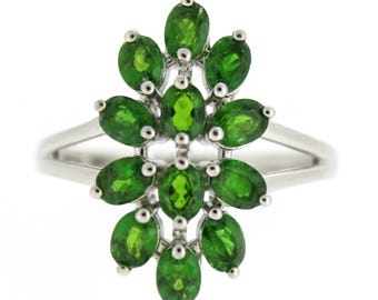 Chrome Diopside Cluster Ring, 925 Sterling Silver Ring, May Birthstone Ring, Green Gemstone Engagement Ring, Wedding Ring, Gift for Her