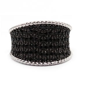 Fede nuziale con spinello nero, anello a mezza eternità, anello di fidanzamento con spinello nero, anello impilabile coordinato in argento sterling 925, idea regalo.