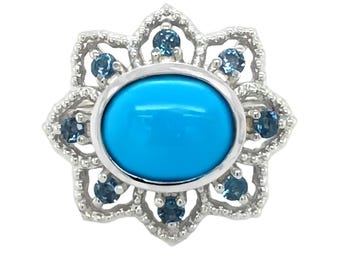 Anillo de plata de ley 925 con turquesa de La Bella Durmiente y topacio azul floral de Londres