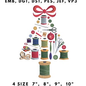 Sewing Christmas Tree Embroidery Design Holiday Crafting Decor Spools Scissors Buttons Needlework DIY Sewing Lover Gifts