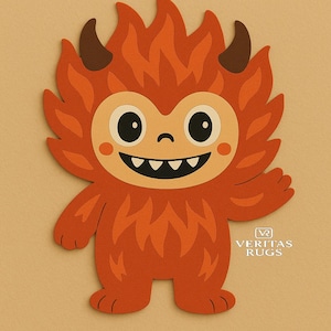 Tapis capitonné Flame Beast ZUBBA – Tapis monstre fait main pour chambres d&#39;enfants, aires de jeux et décoration GenZ | Laine douce | Design amusant et audacieux
