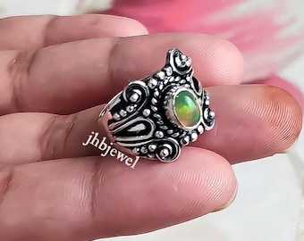 Bague ovale en argent sterling 925 et opale de feu naturelle - Cadeau pour femme